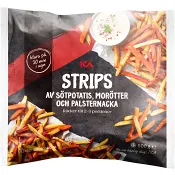 Strips Sötpotatis Morötter och Palsternacka 500g ICA