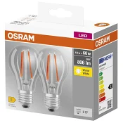 LED CL A Normal E27 60W Klar 2-pack Osram