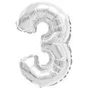 Folieballong Nr 3 Silver 35cm Happy Party
