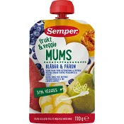 Barnmat Frukt & veggie mums blåbär, päron 6m 110g Semper