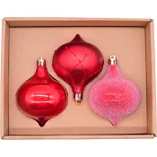 Julkula glas 8cm 3-p röd Festive