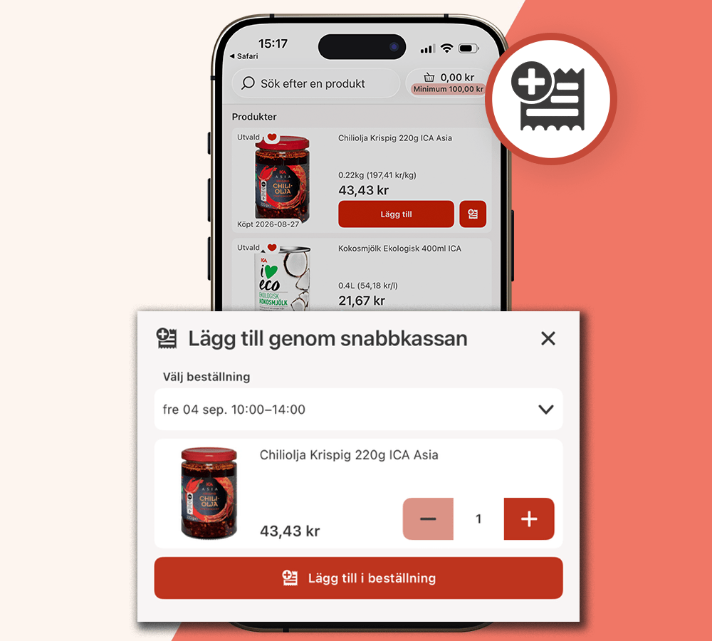Skärmbild som visar komplettera order i appen