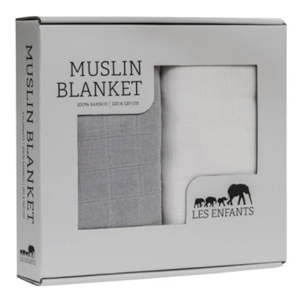 Les Enfants Muslin Blanket 2-pack Grå