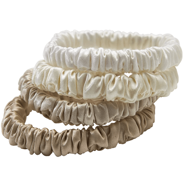 Lenoites Mulberry Silk Skinny Scrunchies White, Cream White, Beige