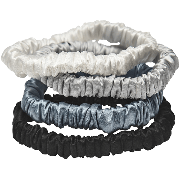 Lenoites Mulberry Silk Skinny Scrunchies White, Light Grey, Blue