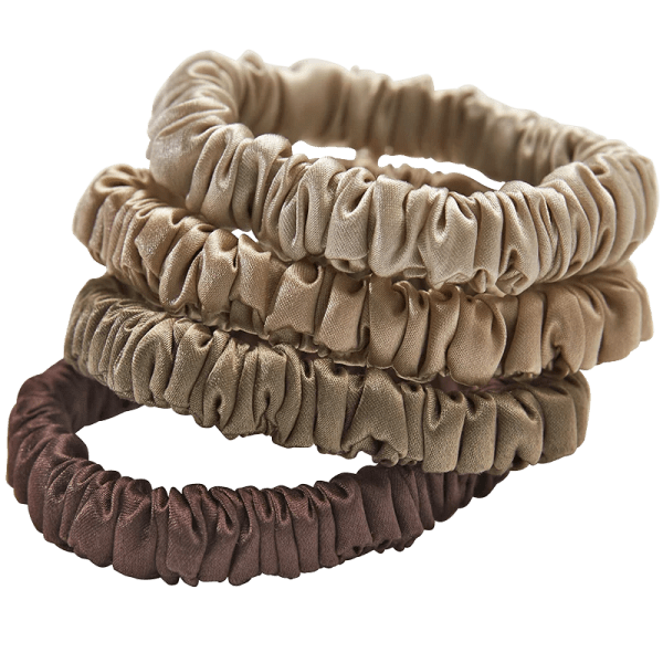 Lenoites Mulberry Silk Skinny Scrunchies Beige, Light Brown, Brown, Coffee