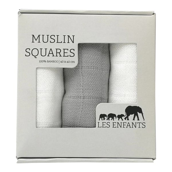 Les Enfants Muslin Squares 3-pack Grå