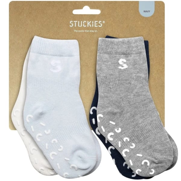 STUCKIES Strumpor i bomull (Anti-Slip) Wavy 4-pack 19/21
