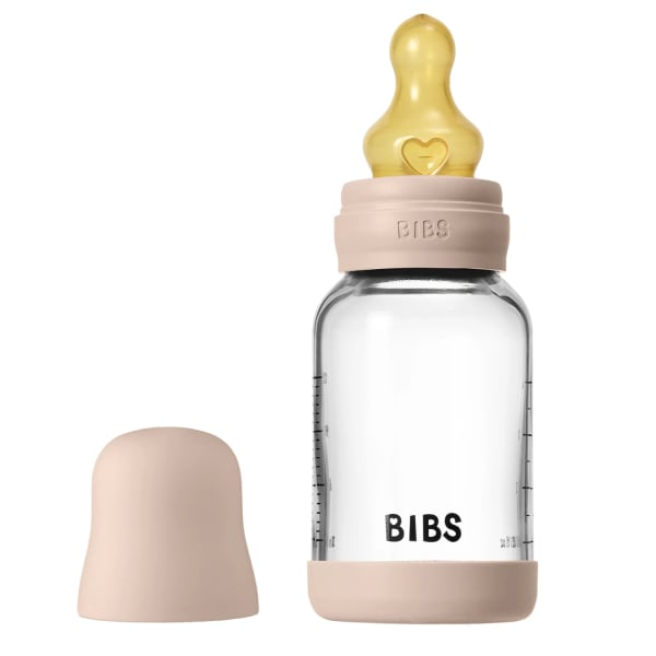 BIBS Glass Baby Bottle Round Latex Slow Flow 120 ml Blush