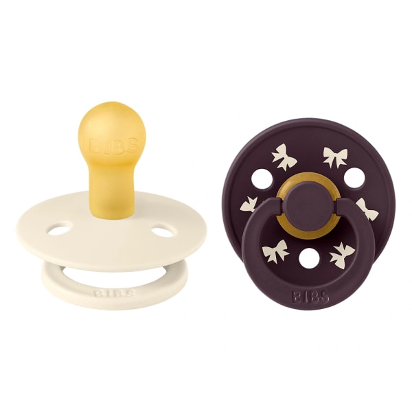 BIBS Pacifier Colour Holiday Bow Latex Ivory/Plum 2 pack Size 1