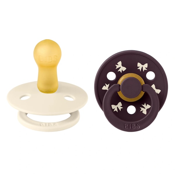 BIBS Pacifier Colour Holiday Bow Latex Ivory/Plum 2 pack Size 2