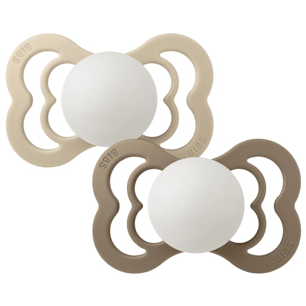 BIBS Pacifier Supreme Silicone Vanilla Glow/Dark Oak Glow 2-pack Size 2