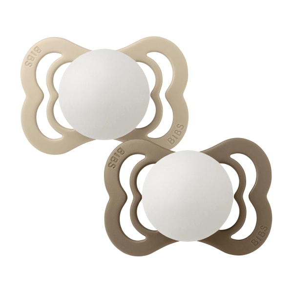 BIBS Pacifier Supreme Silicone Vanilla Glow/Dark Oak Glow 2-pack Size 1
