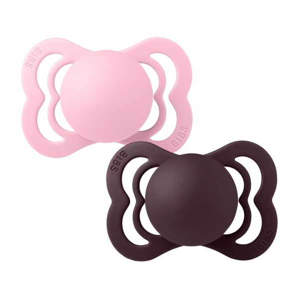 BIBS Pacifier Supreme Silicone Baby Pink/Plum 2-pack Size 1