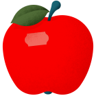 Illustration av ett rött äpple med en etikett på.