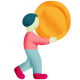 Illustration av en pojke som bär ett stort mynt.