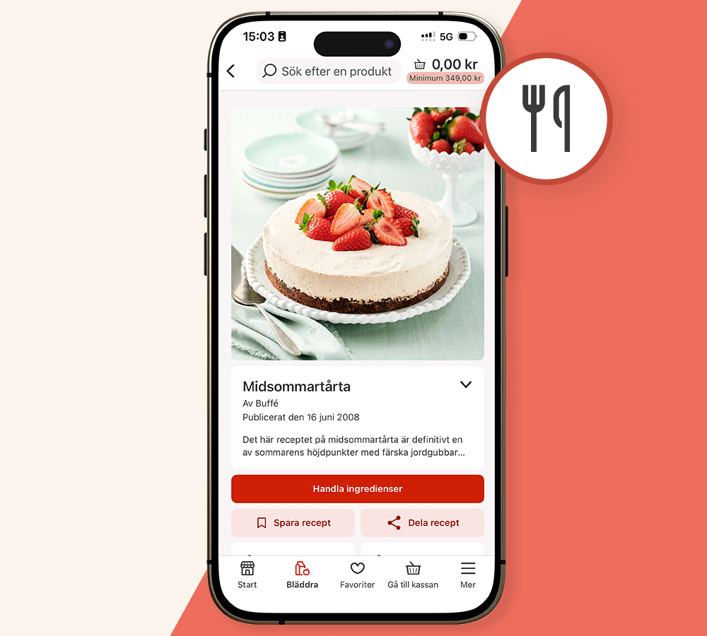 Skärmbild av köpbara recept i appen