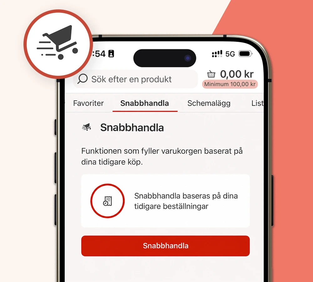 Skärmbild av Snabbhandla i appen