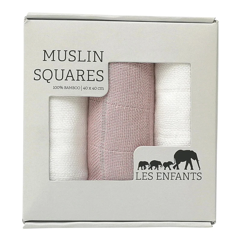 Les Enfants Muslin Squares 3-pack Rosa/Vit - Tvättlappar