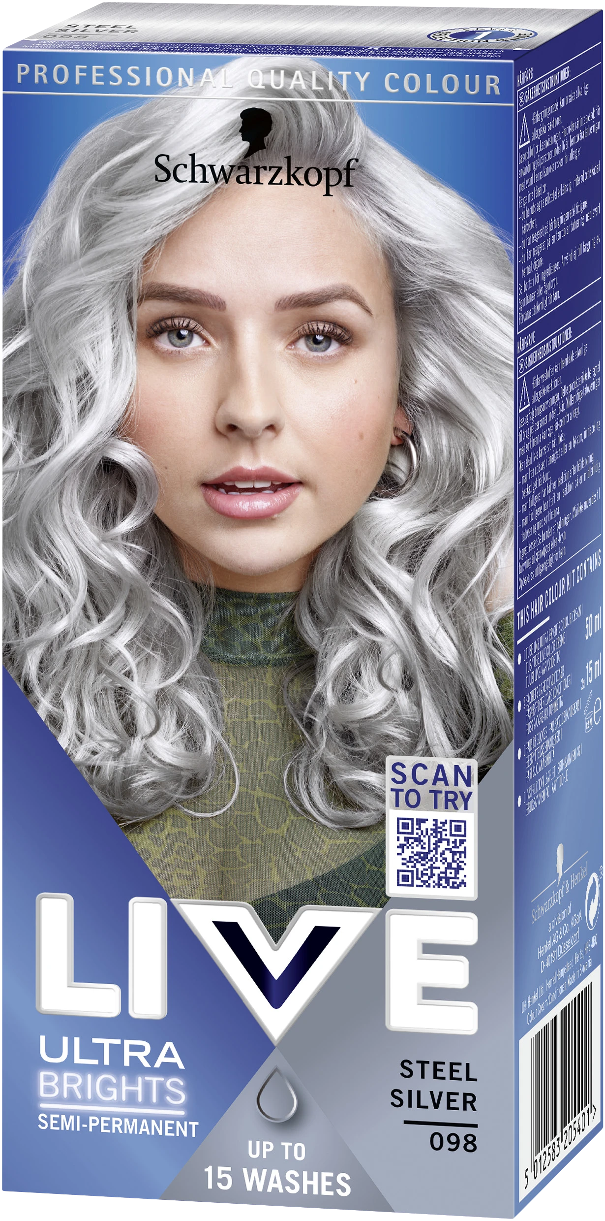 Schwarzkopf Live Ultra Brights or Pastel Hårfärg 098 Silver Steel - Hårfärg