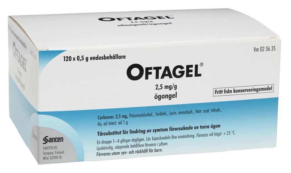 Oftagel ögongel i endosbehållare 2,5 mg/g 120 st - Ögondroppar för torra ögon