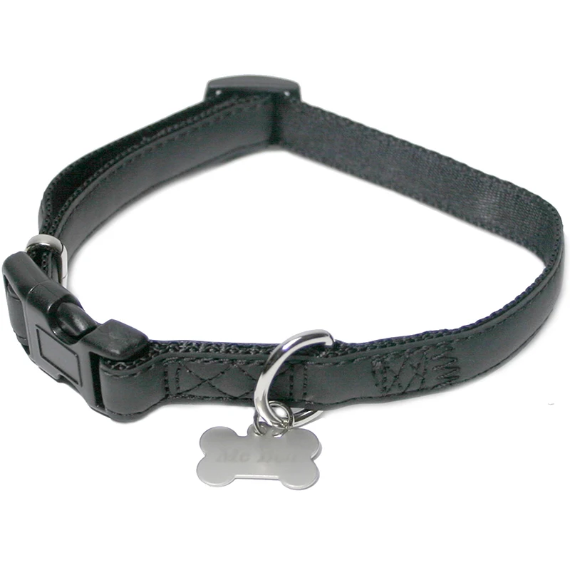 McBen Halsband Skinnimitation Ställbart Svart 15 mm/26-40 cm - Hundhalsband