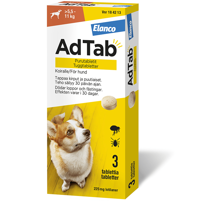 AdTab Tuggtablett 225mg Blister, 3tabletter - Fästingmedel & fästinghalsband för hund
