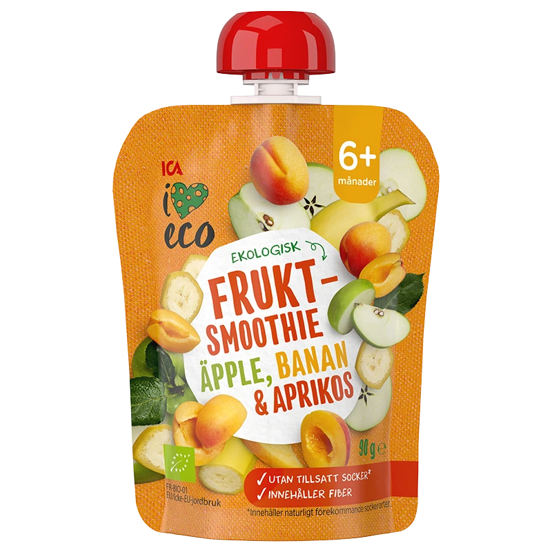 ICA I Love Eco Fruktsmoothie Äpple Banan Aprikos 90 g - Barnmat