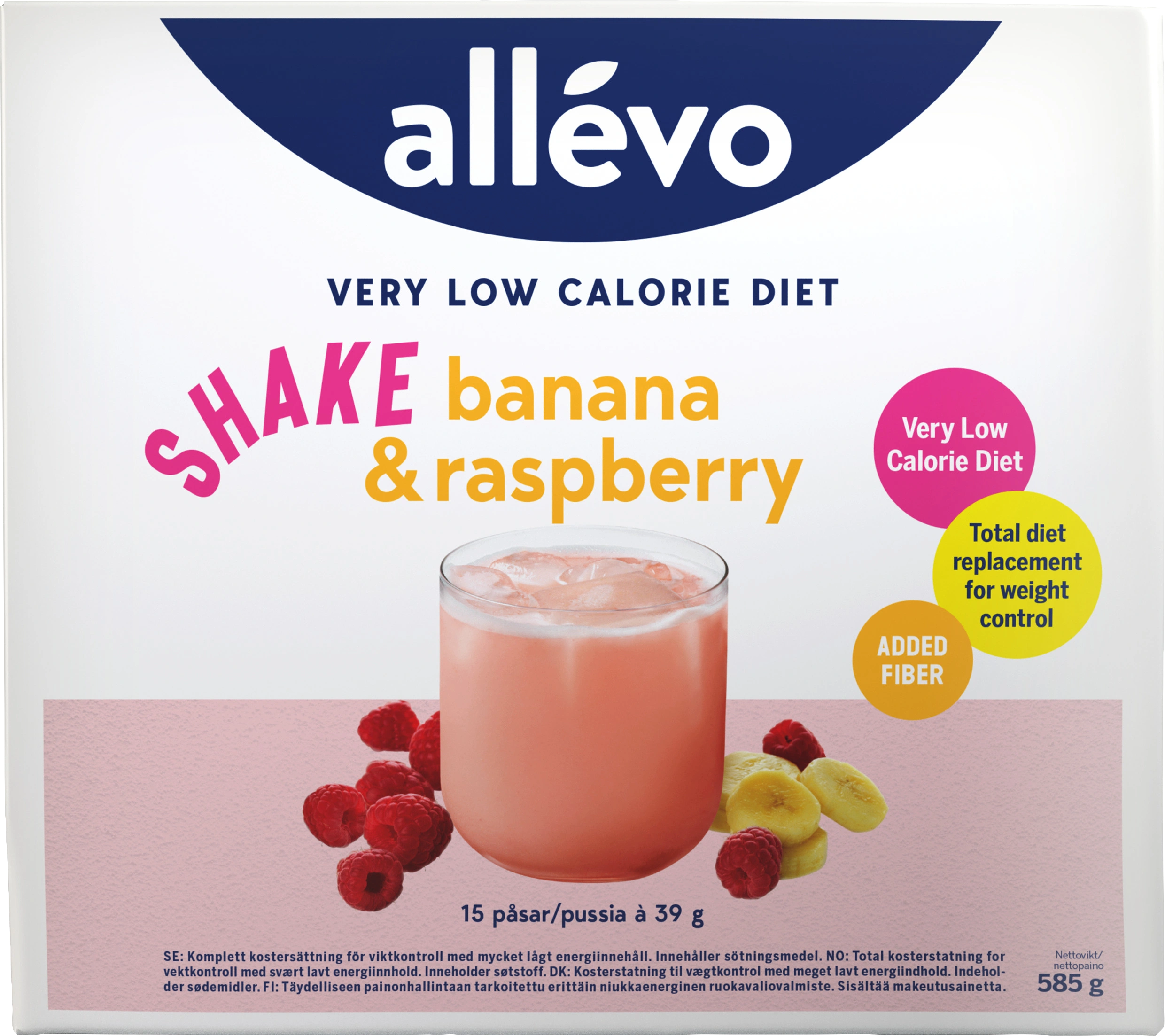 Allévo VLCD Shake Banana & Raspberry 15 portioner - Diet shakes