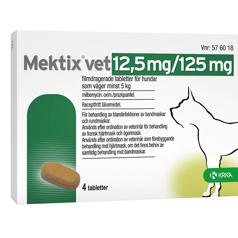 Mektix vet Filmdragerad tablett 12,5mg/125mg Blister, 4tabletter - Bandmask hund