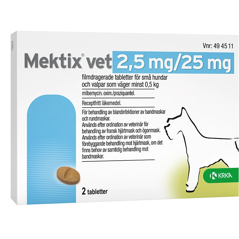 Mektix vet Filmdragerad tablett 2,5mg/25mg Blister, 2tabletter - Bandmask hund