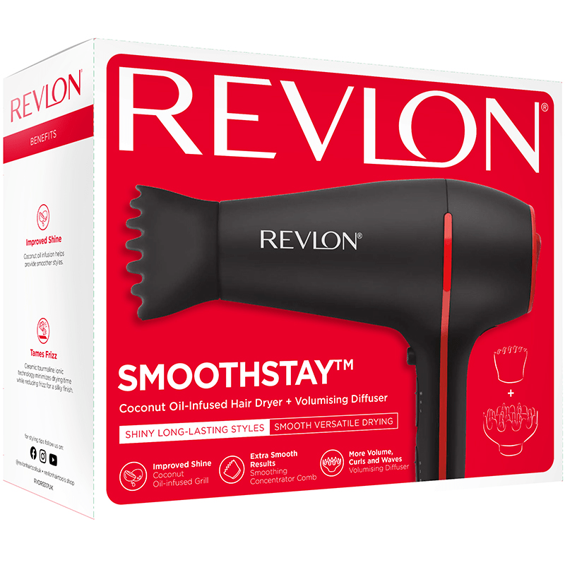 Revlon Smoothstay Coconut Oil-Infused Hair Dryer + Volumising Diffuser - Hårfön