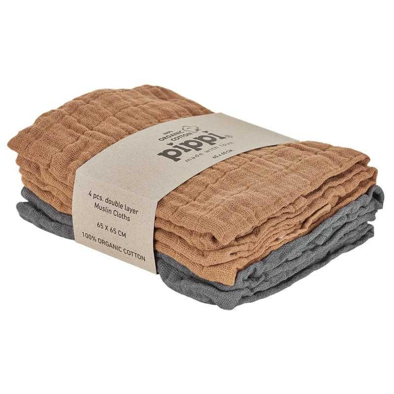 Pippi Organic Cloth Muslin Indian Tan 4-pack - Babyfiltar