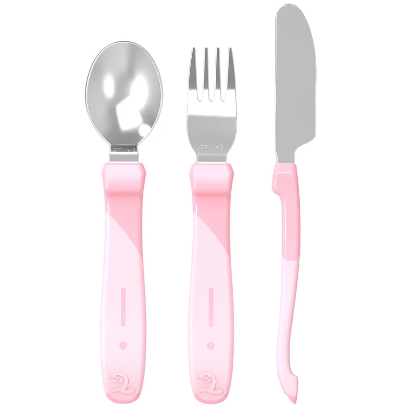 Twistshake Äta-Själv Set Rostfritt stål 12 mån+ Pastellrosa - Barntallrik & barnbestick