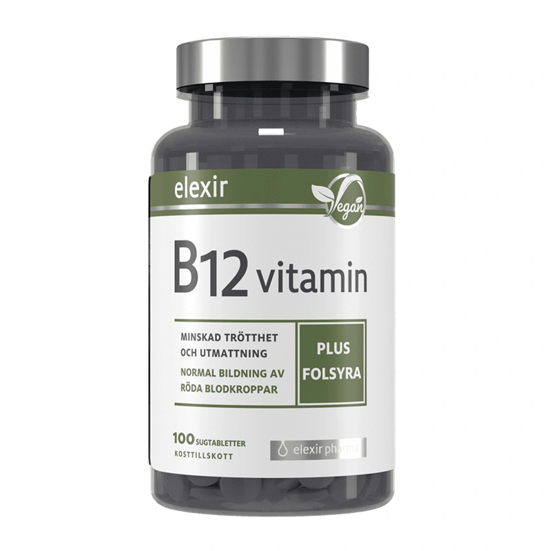 Elexir B-12 Vitamin Vegan 100 sugtabletter - Kosttillskott för energi