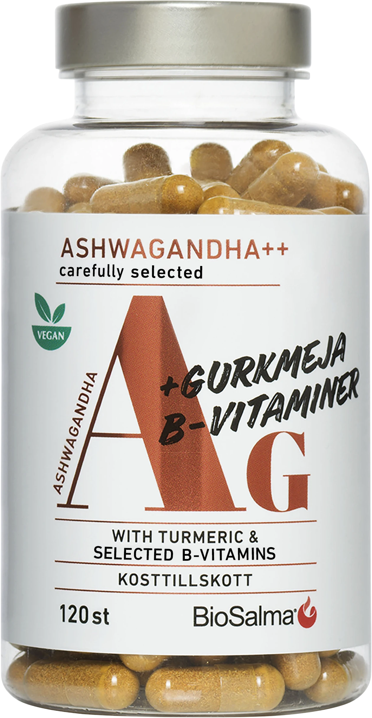 BioSalma Ashwagandha + Gurkmeja, B-vitaminer 120 kapslar - Ashwagandha