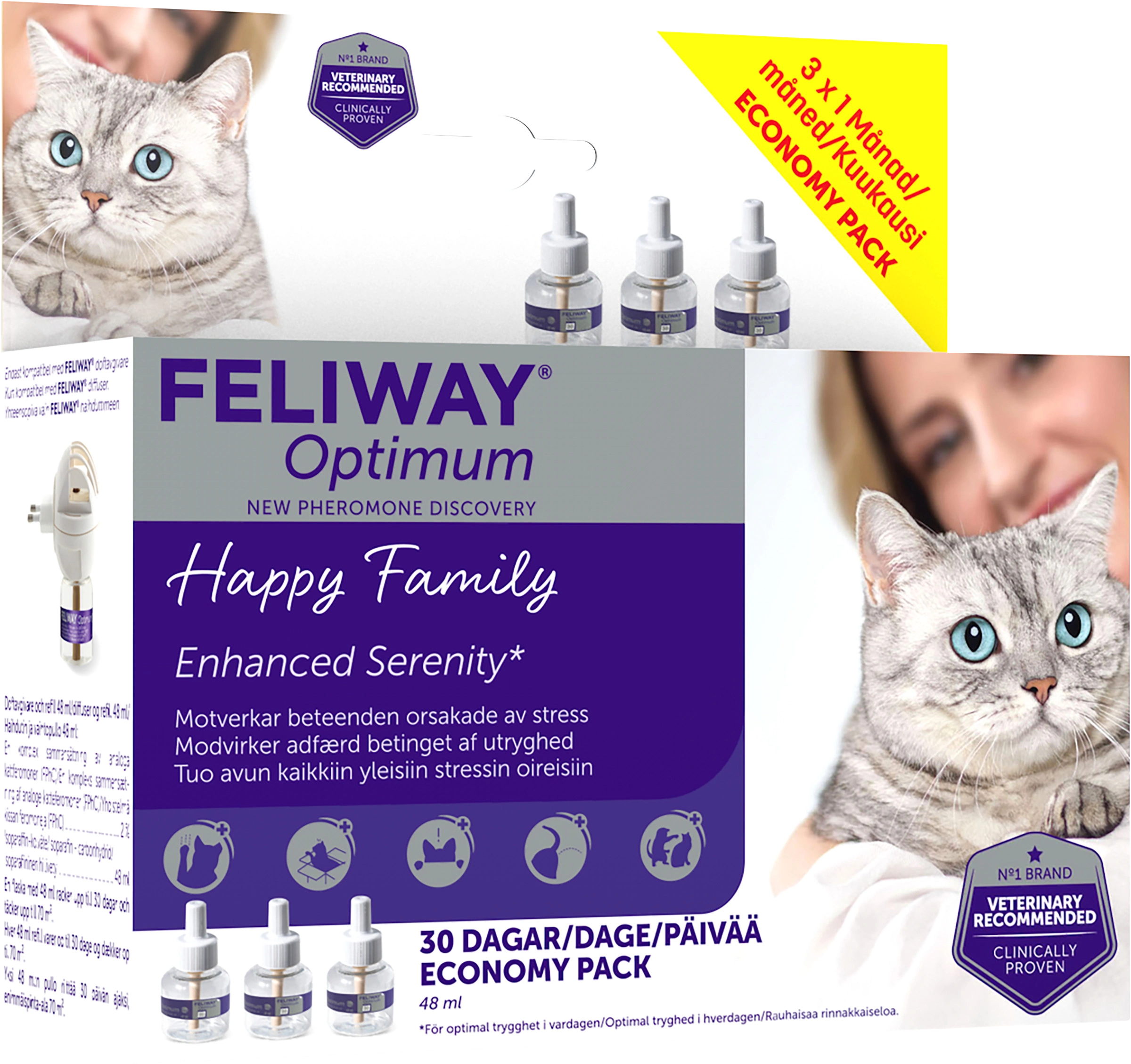 Feliway Optimum Refill 3 x 48 ml - Rädsla & oro hos katt