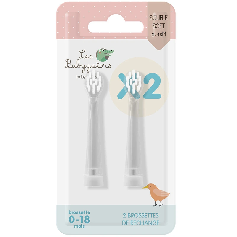 Les Babygators Borsthuvud Refill 0-18 månader 2-pack - Tandborstar för barn & bebis