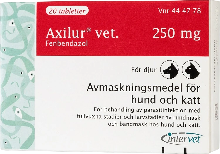 Axilur vet. tablett för hund och katt 250 mg 20 st - Bandmask hund