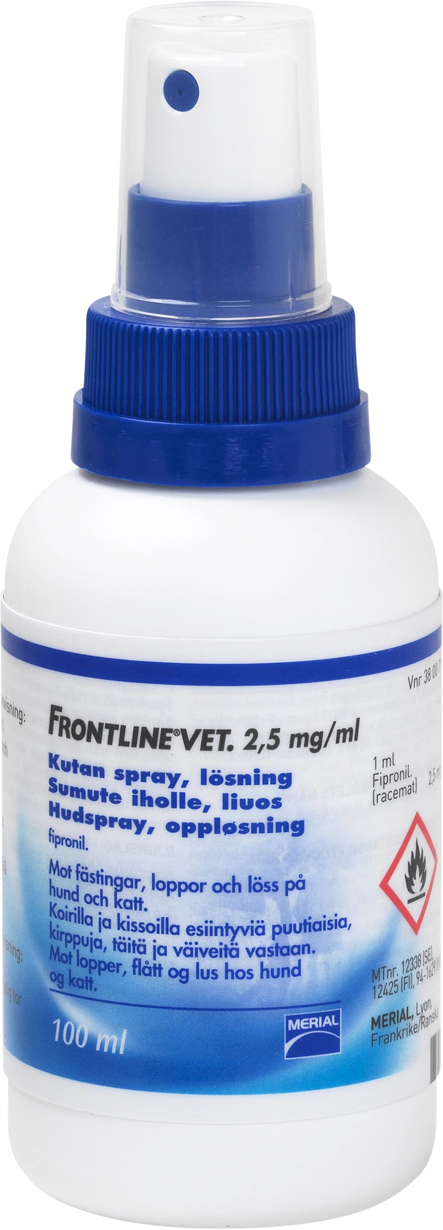 Frontline Vet. Kutan spray 2,5 mg/ml 100 ml - Loppor & löss hund