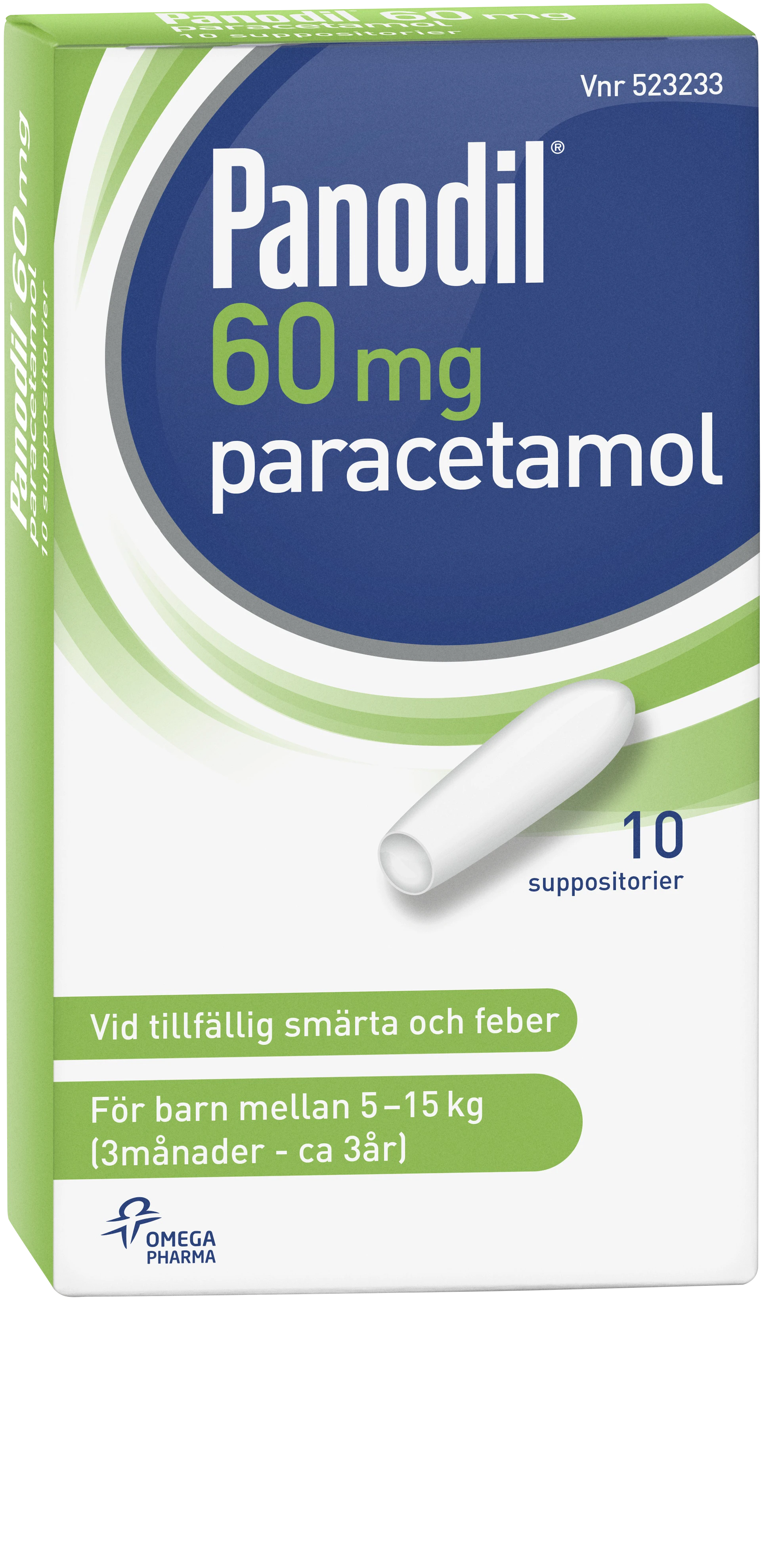 Panodil suppositorium 60 mg 10 st - Tandvärk