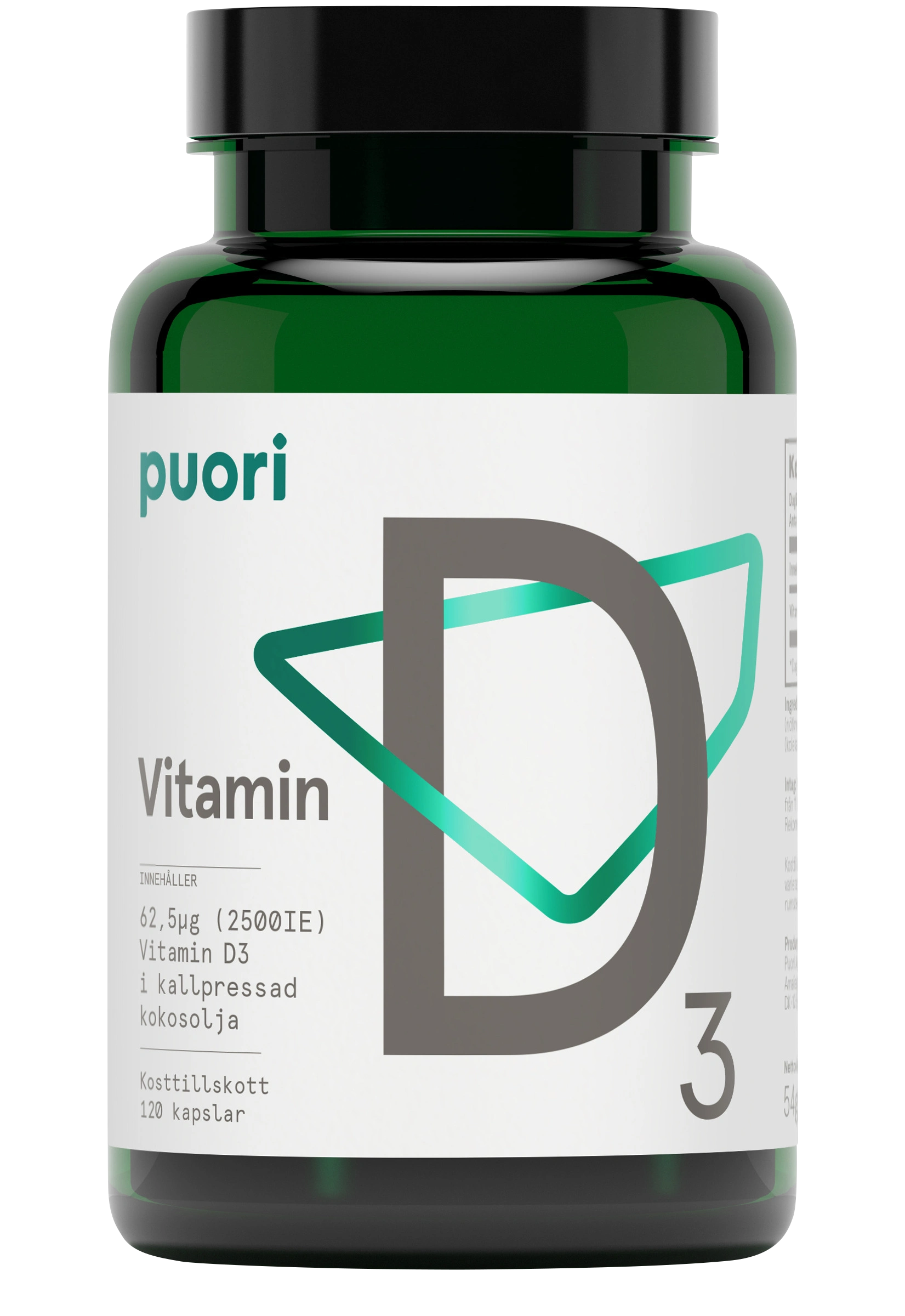 Puori D3 D-vitamin 62,5 ug 2500IE 120 kapslar - D-vitamin