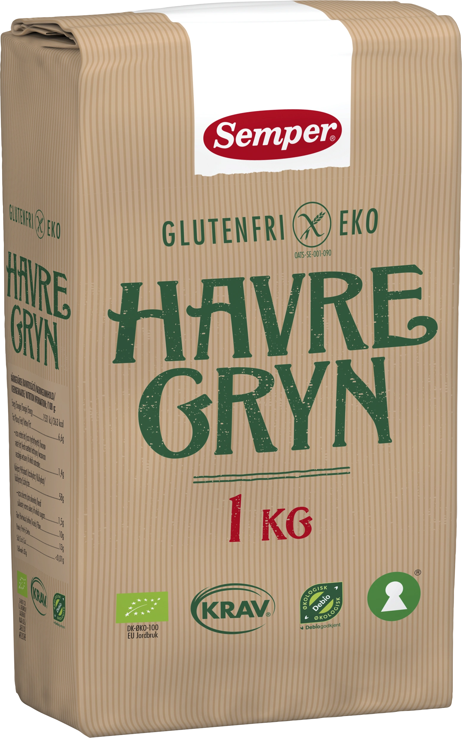 Semper EKO Glutenfria HAVREGRYN 1 kg - Ekologisk
