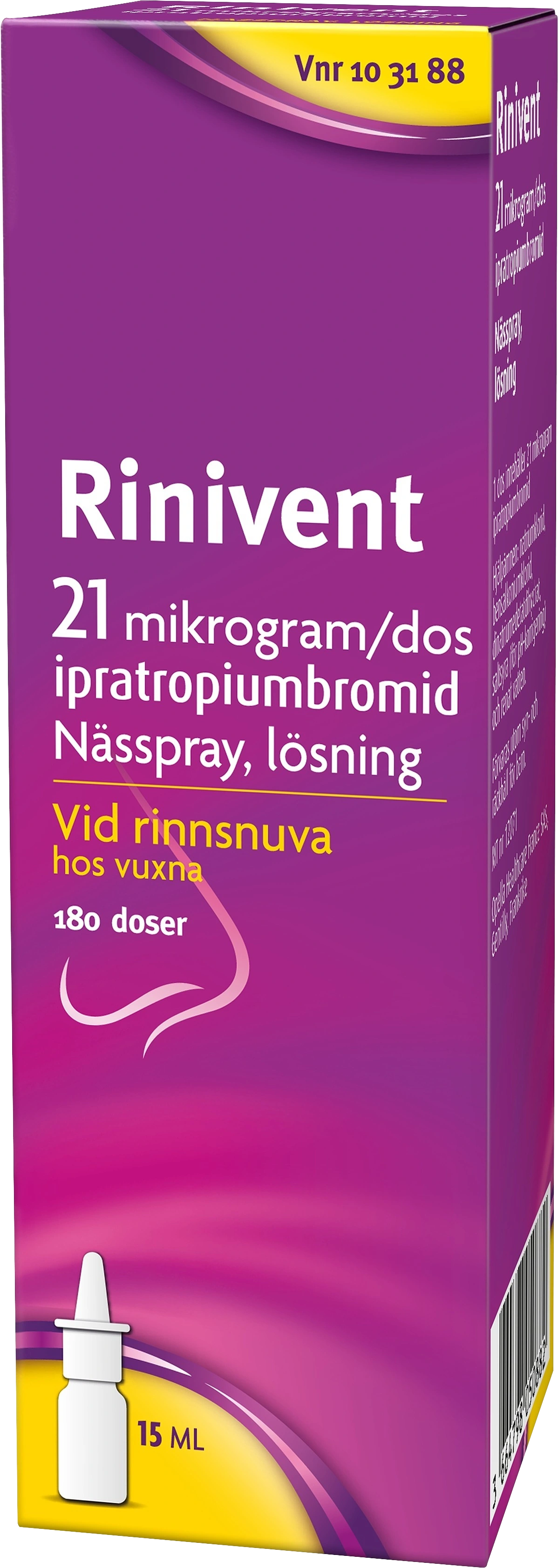 Rinivent Nässpray 21 mikrogram/dos 15 ml - Nässpray mot rinnsnuva