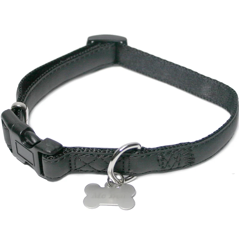 McBen Halsband Skinnimitation Ställbart Svart 20 mm/35-50 cm - Hundhalsband
