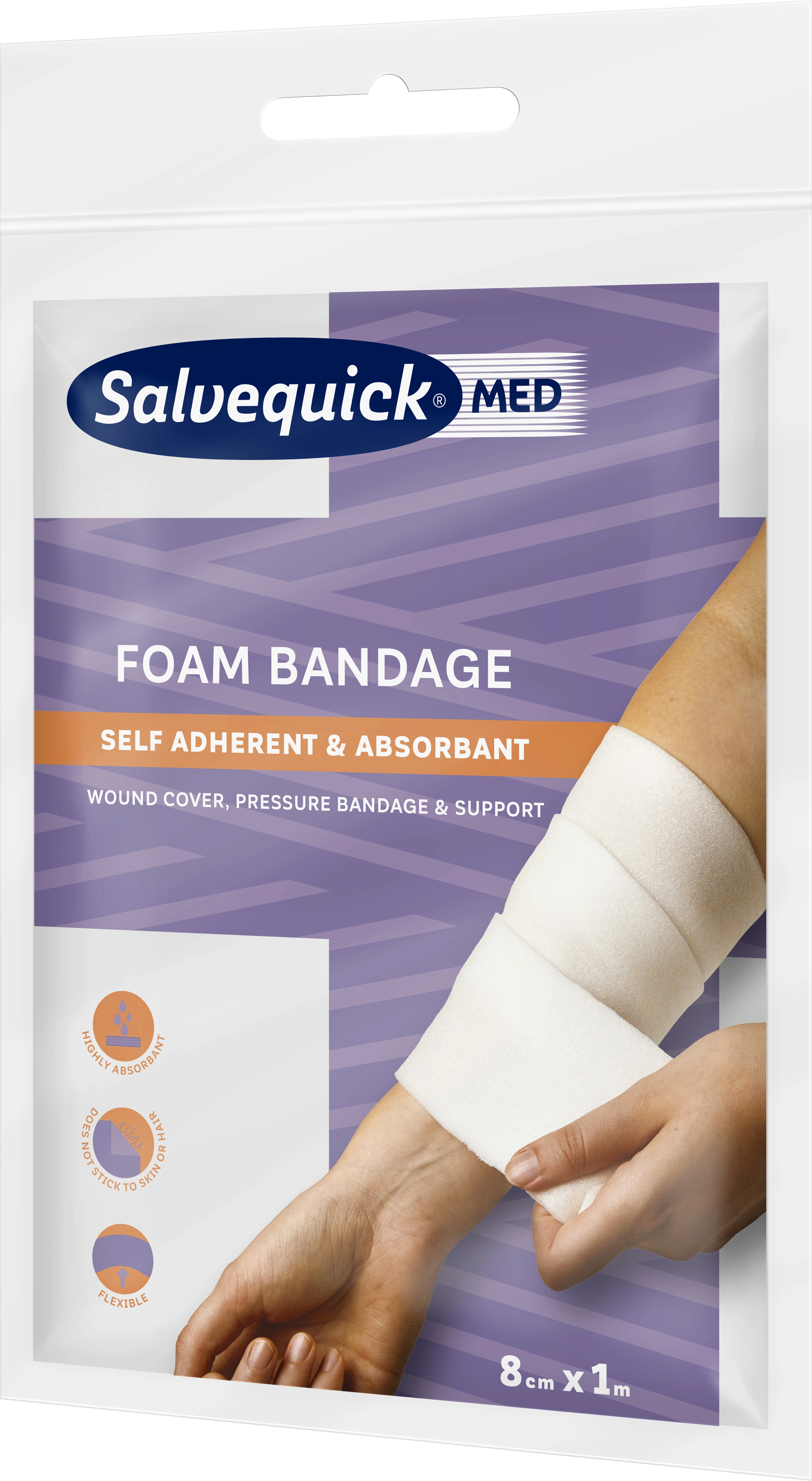 Salvequick MED Foam Bandage 8 cm x 1 m - Bandage & Gasbinda