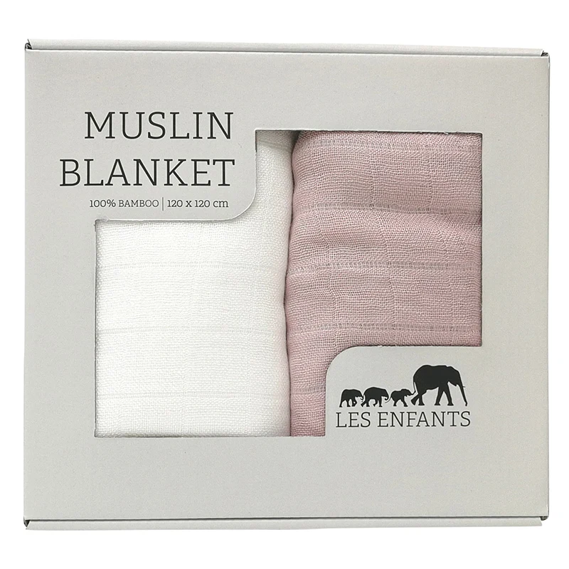 Les Enfants Muslin Blanket 2-pack Rosa/Vit - Swaddles