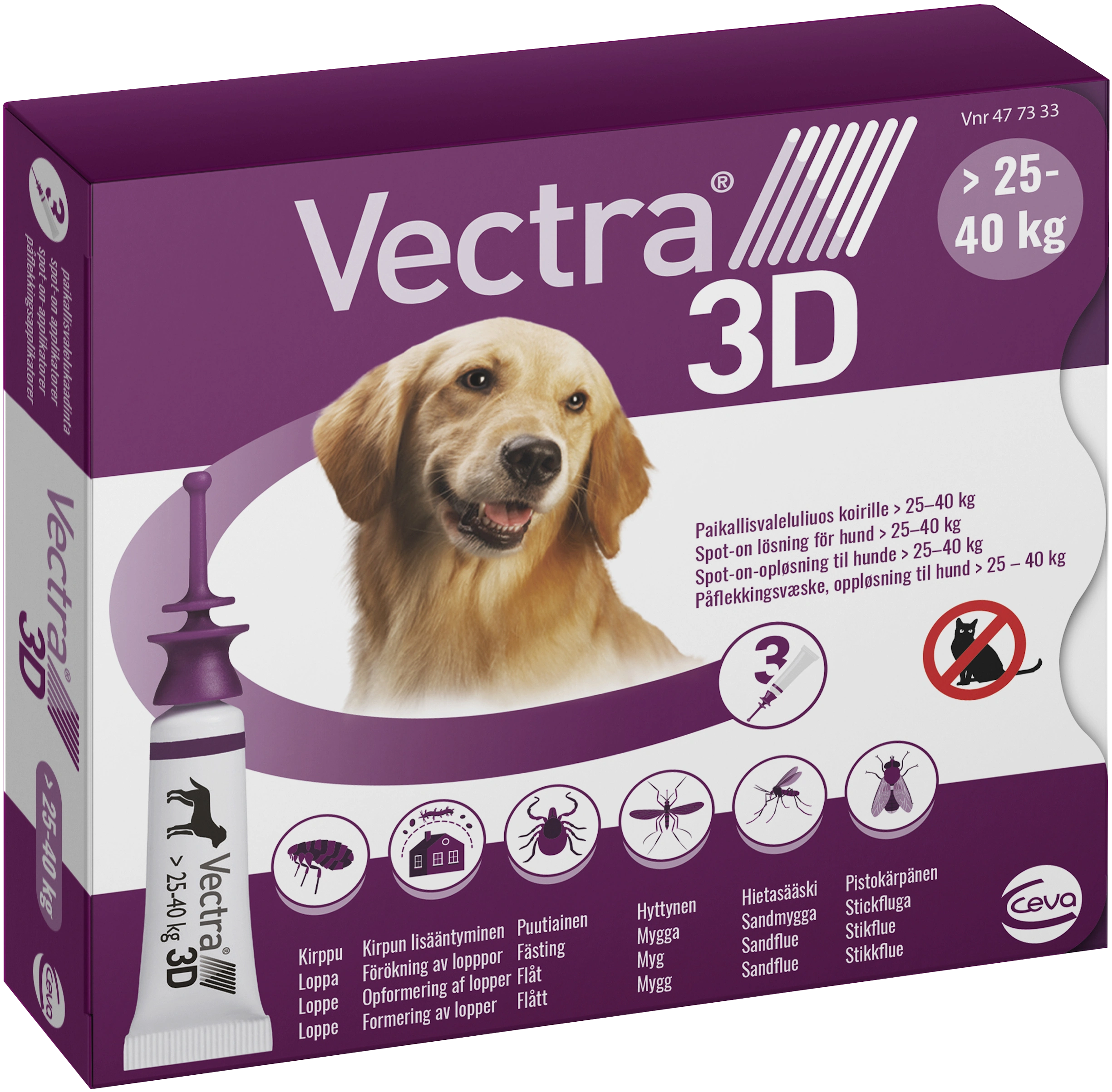 Vectra 3D för hund 25-40 kg Spot-on lösning Pipett, 3st (3x4,7ml) - Loppor & löss hund
