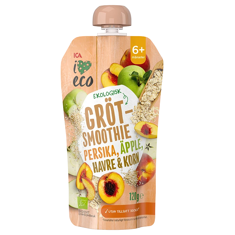 ICA I Love Eco Fruktgröt Persika Äpple HAVRE & Korn 120 g - Gröt