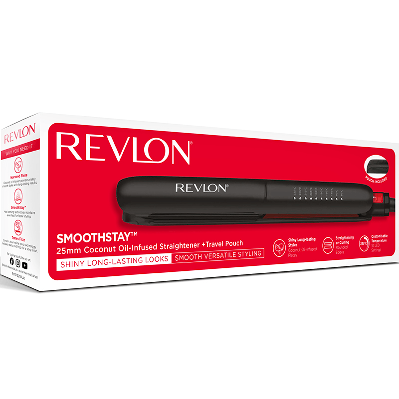 Revlon Smoothstay Coconut Oil-Infused Straightener + Travel Pouch - Plattång